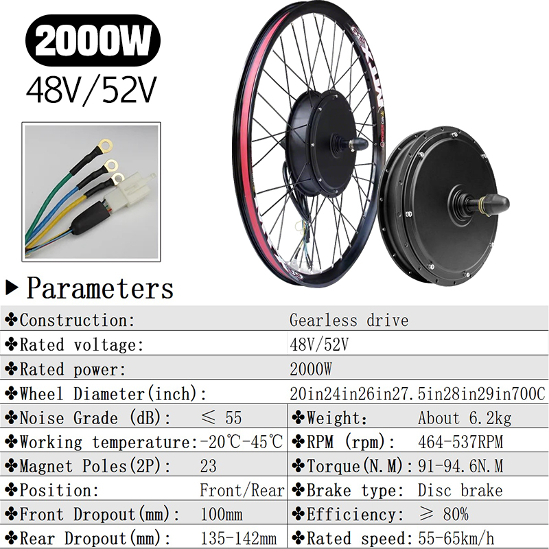 MTX39 48V/52V 2000W Vorne Hint – Gearless Hub Motor Conversion Kit 2000W With Display Bewertung und Preis